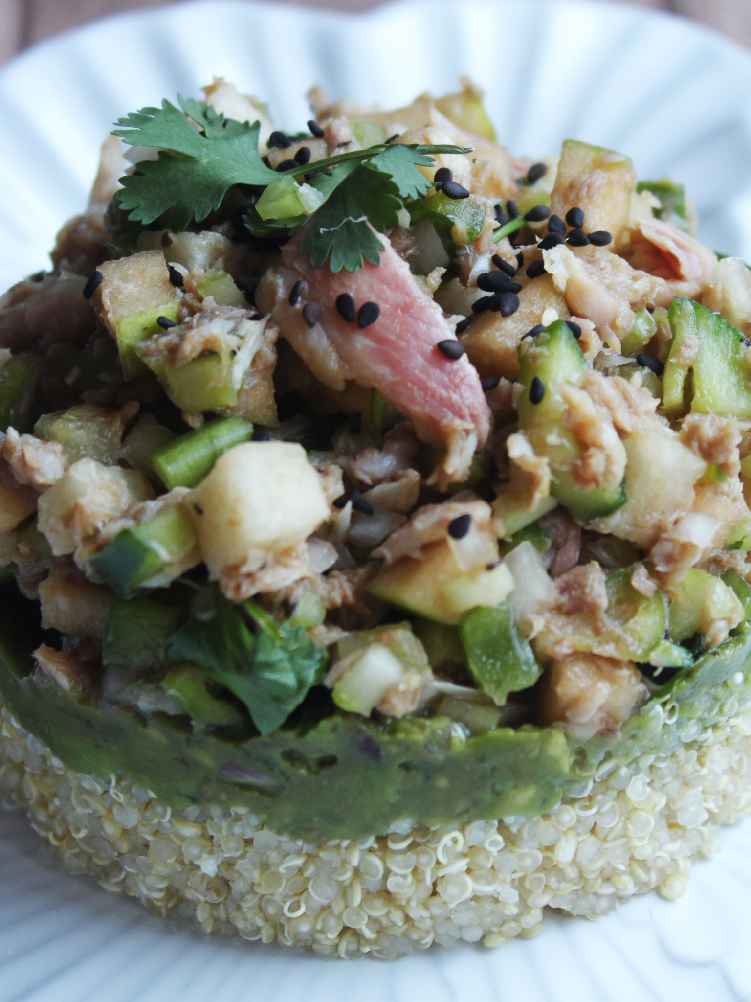 Quinoa tower with rainbow trout ceviche